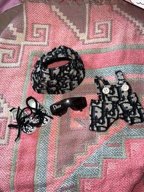 Labubu clothes Blue & White Monogram shoes Sunglasses